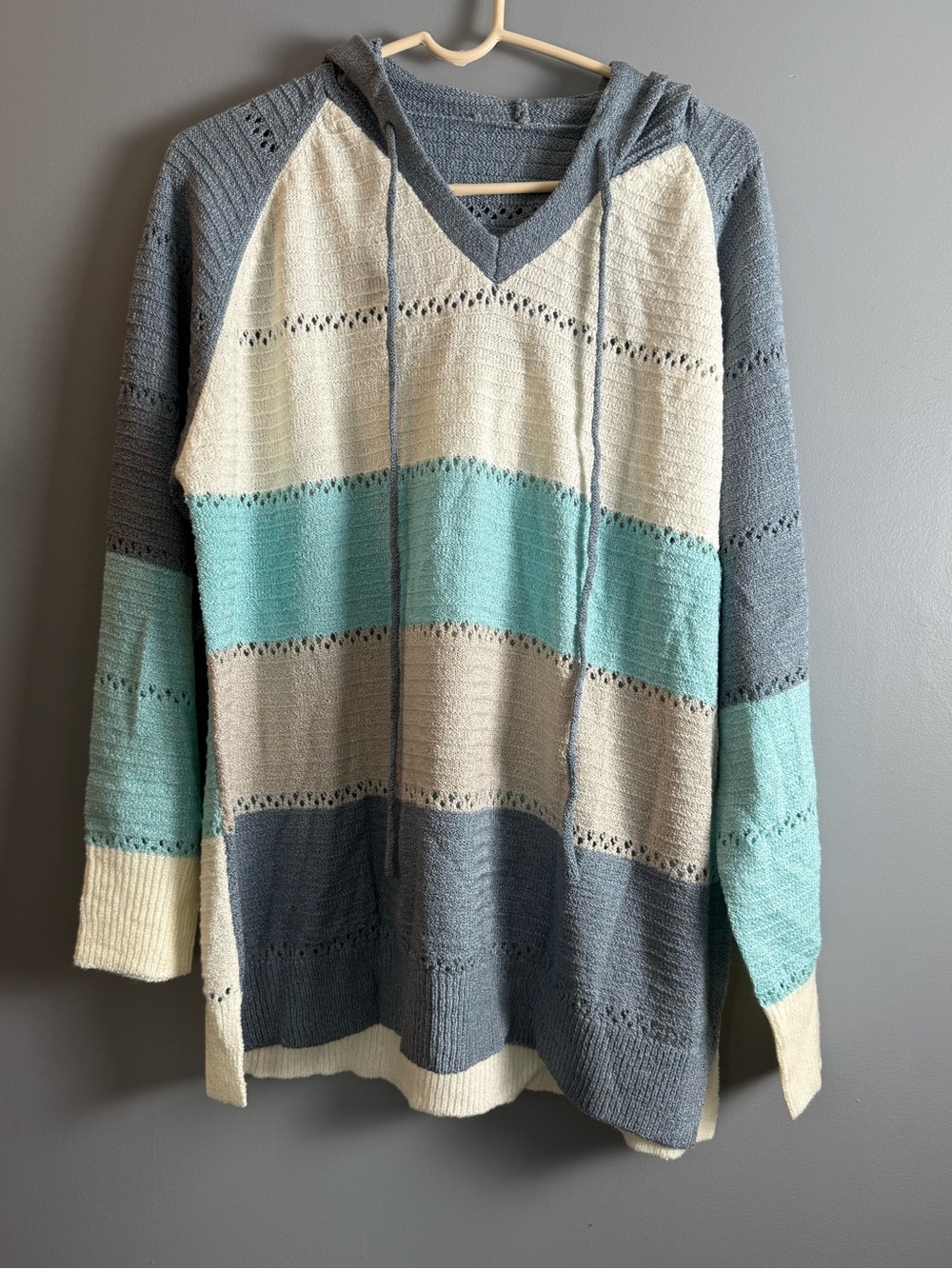 Knit Hooded Colorblock Hoodie Womens Sz 2XL